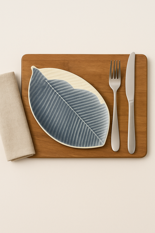 Blue Leaf-Shaped Ceramic Serving Plate