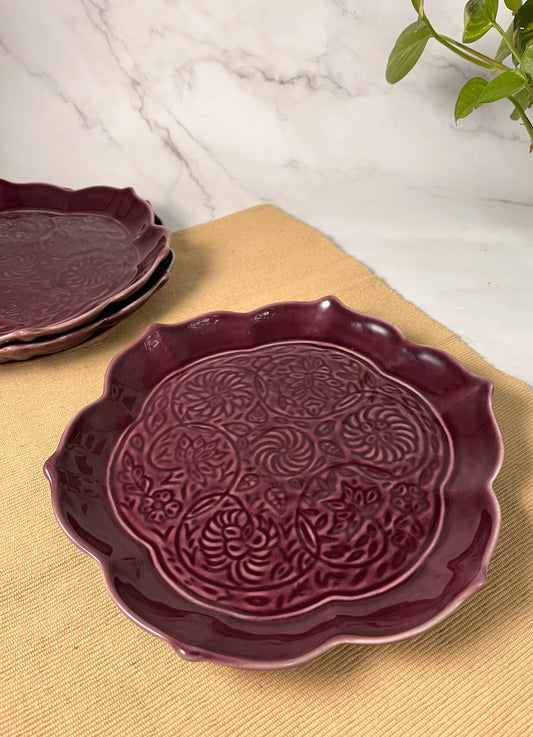 Burgundy Blossom Ceramic Serving Plate