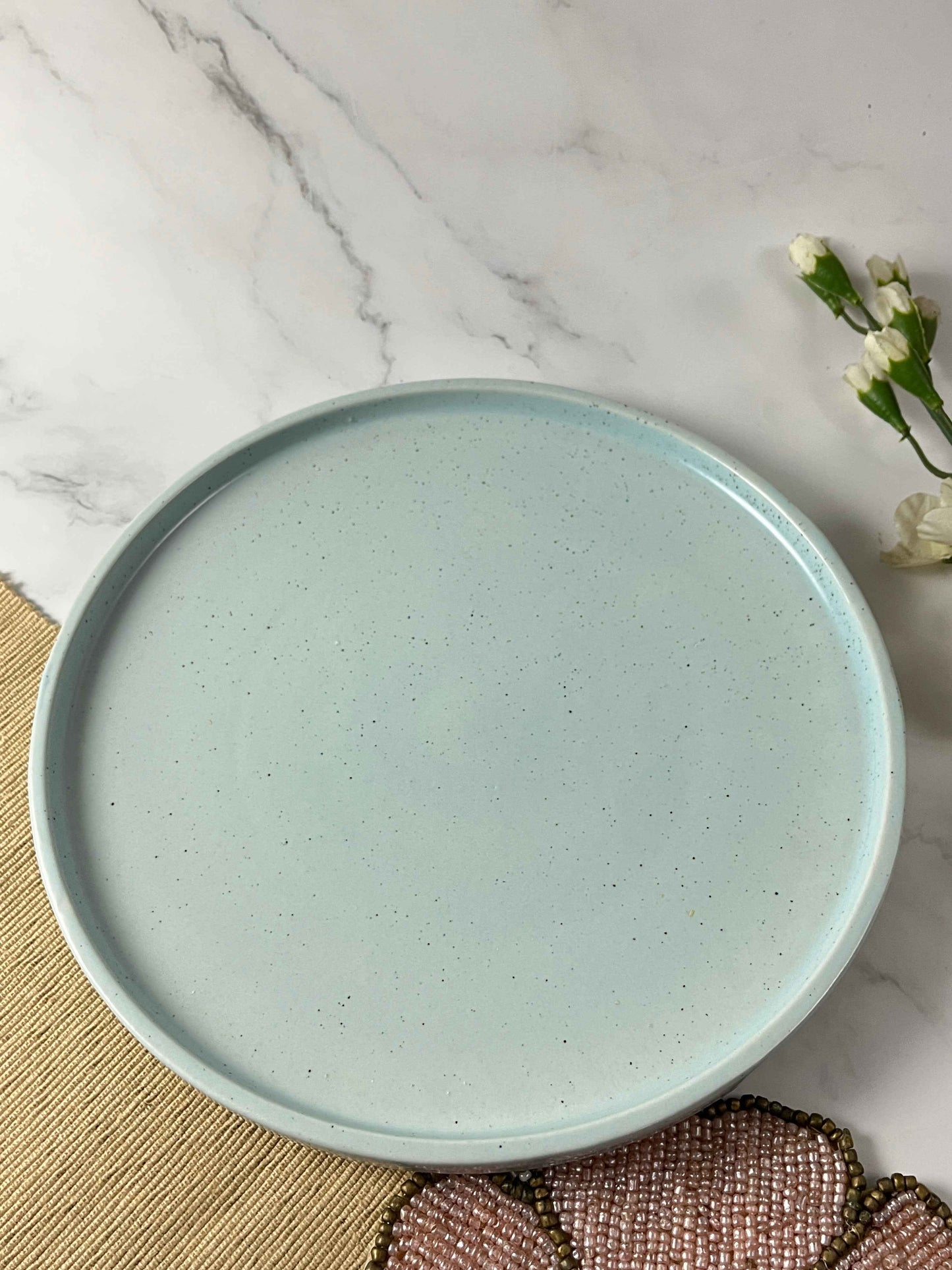Azure Speckle Ceramic Plate - Unique Serving Dish for Elegant Dining Experience - Tasty Laddle