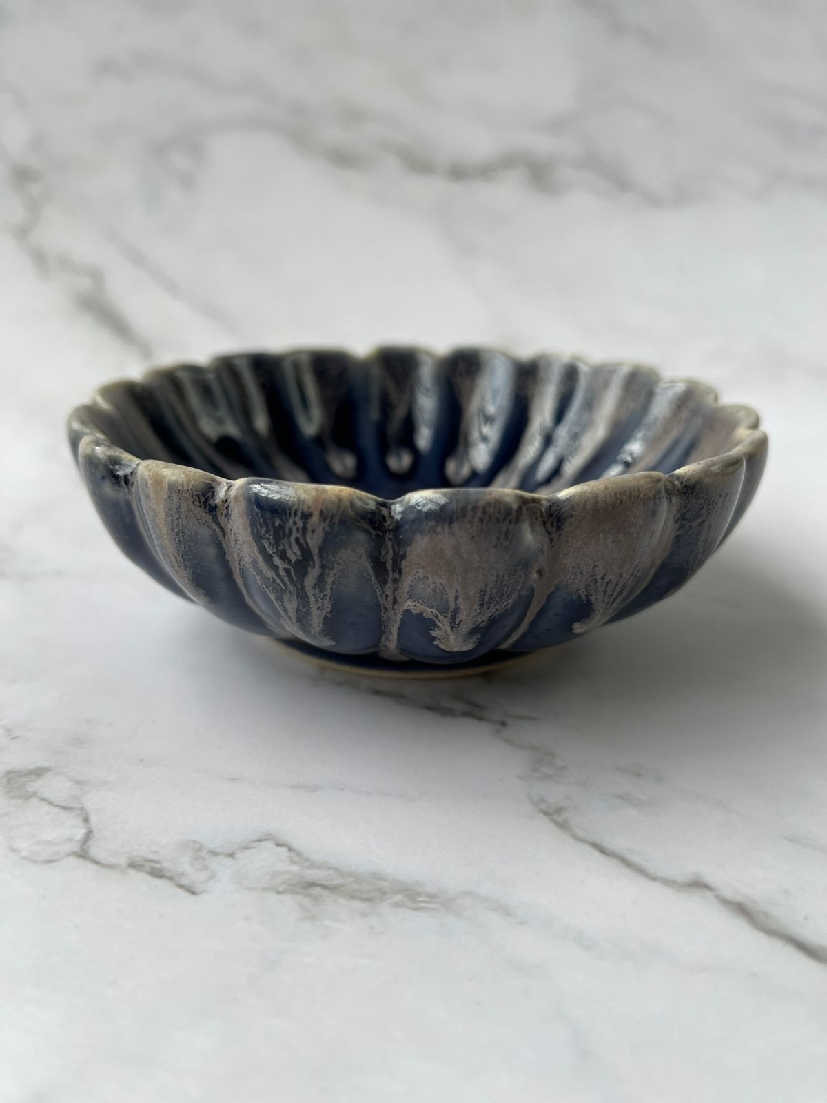 Rippled Indigo Ceramic Dipping Bowl