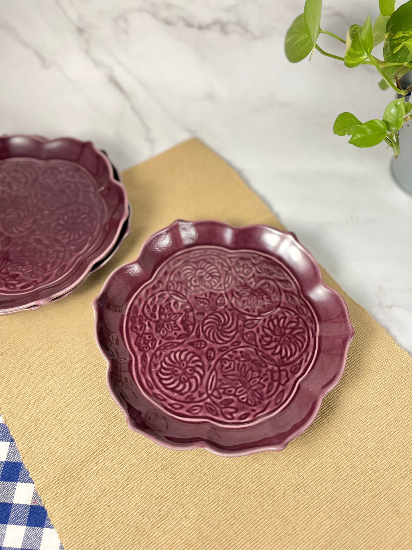 Burgundy Blossom Serving Plate