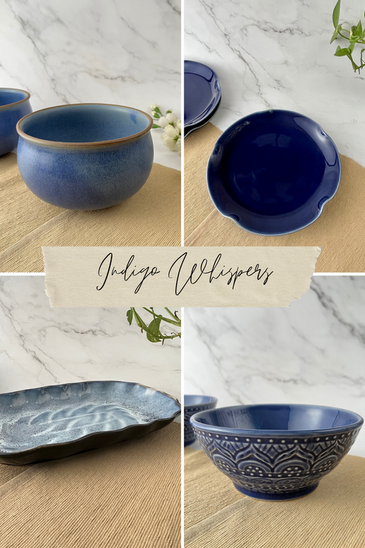 Indigo Whispers Blue Ceramic Serveware - Combo 2